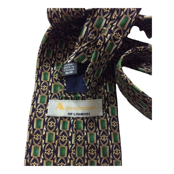 AQUASCUTUM OF LONDON Tricolor Geometric Tie 100% Silk M.In CA 58"/3”.3/4 EX CON - Picture 5 of 6